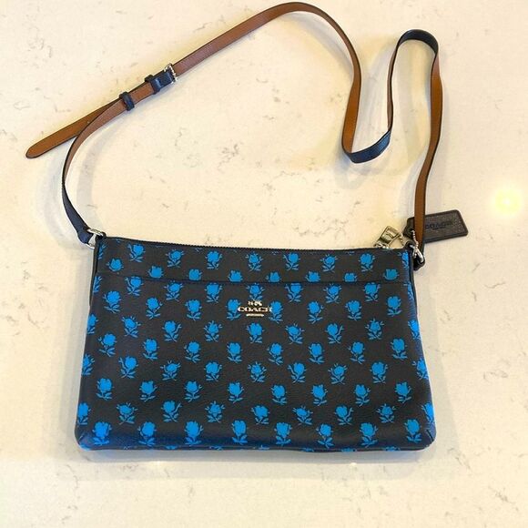 Coach Canvas Navy Blue Floral Cottagecore batik boho garden style Crossbody Bag - Picture 1 of 6